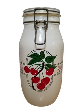 VTG 1984 Carlton Glass Ermetico Lisa Hemmer Cherries 2L Glass Flour Canister Jar